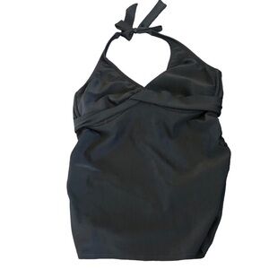 Athleta Twist Underwire Bra Cup Tankini Black 34D/DD Tall Halter Cut Out Back